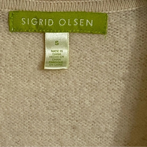 Sigrid Olsen Cream Tan Floral Wool Button Front Cardigan Sweater Small - Picture 2 of 6